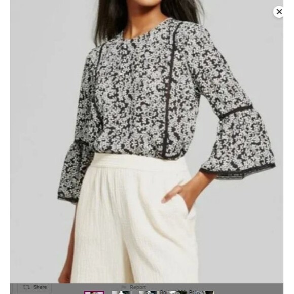 WHO WHAT WEAR Tops - Who What Wear Womens Size S Sleeve Blouse Black Floral